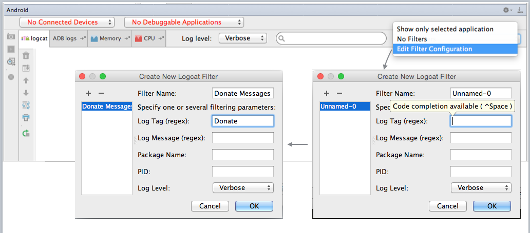 Figure 6: Configure LogCat filter