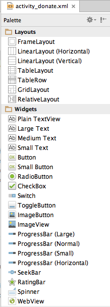 Figure 2: Radio buttons & progress bar located in Widgets panel in palette