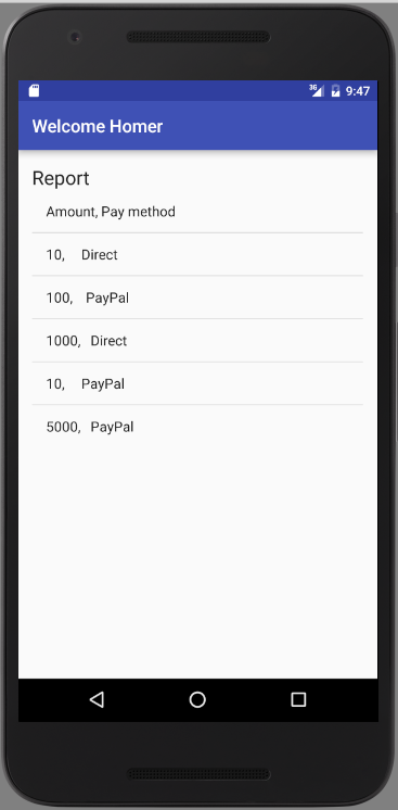 Figure 2: Report rendered on Android AVD