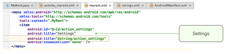 Figure 6: res/menu/myrent.xml