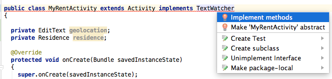 Figure 2: Error indicated due to as yet unimplemented interface methods