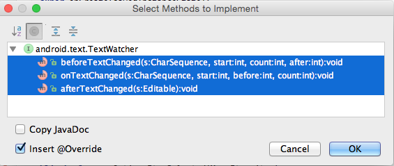 Figure 3: List of options available - select Implement methods