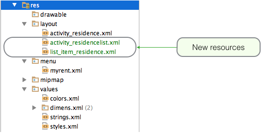 Figure 3: new resources in layout folder