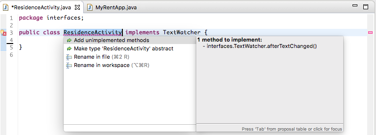 Figure 1: Compilation failure - interface method not implemented