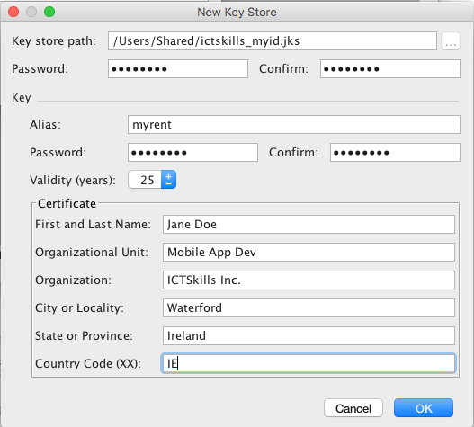 Figure 4: New Key Store Sample form