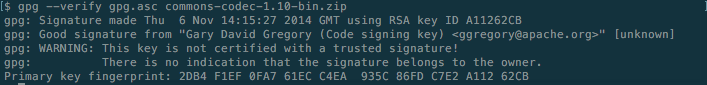 Figure 7: Verification of downloaded file using pgp signature