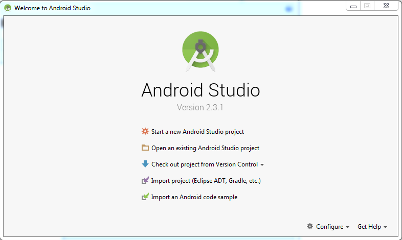 Figure 1: Welcome Screen Android Studio - Start new project