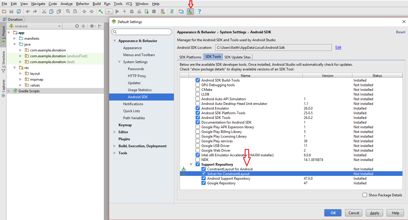 Figure 12: Installing Constraint Layout Tool in Android Studio