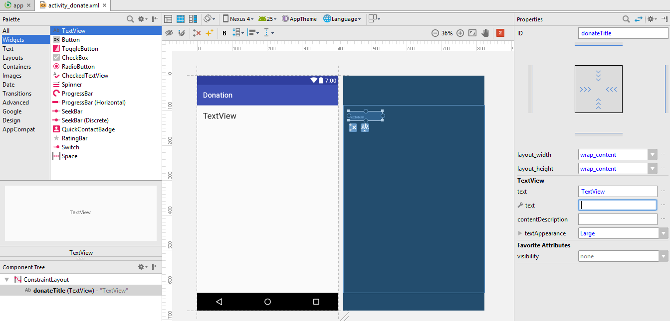 Figure 2: Creating the donateTitle TextView