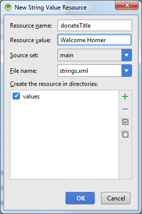 Figure 6: Define a new resource name-value pair representing Welcome Homer greeting