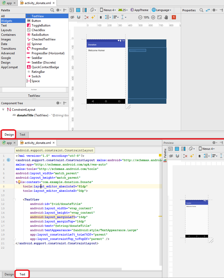 Figure 9: Toggle between textual and design representation of screen