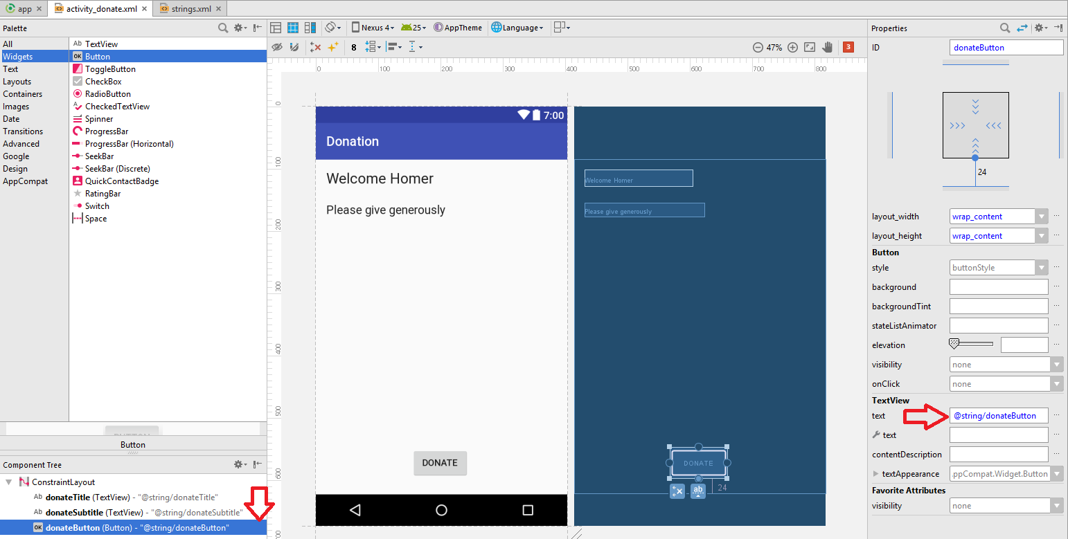 Figure 3: Adding name-value pair - donateButton | Donate