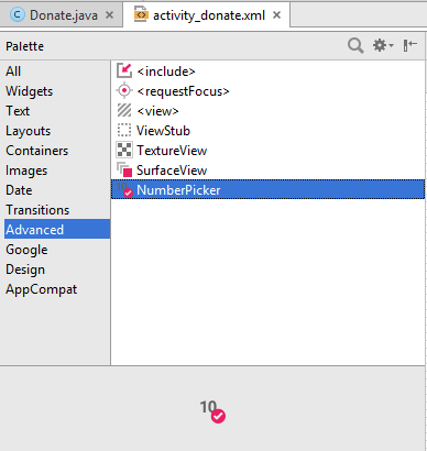 Figure 4: Numberpicker located in Advanced panel in palette