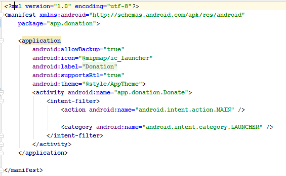 Figure 3: Updated AndroidManifest.xml