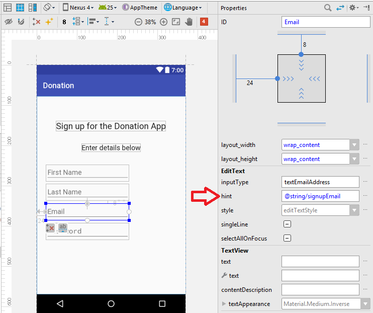 Figure 8: Using a hint or placeholder instead of a label