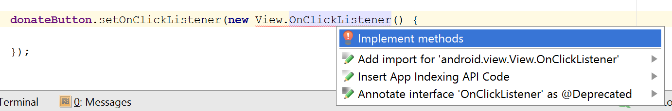 Figure 1: Error generated requiring interface method implementation to resolve