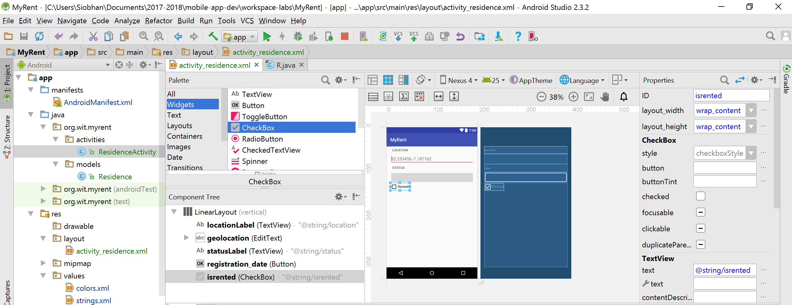 Figure 1: Drag and drop CheckBox widget directly underneath registration_date button