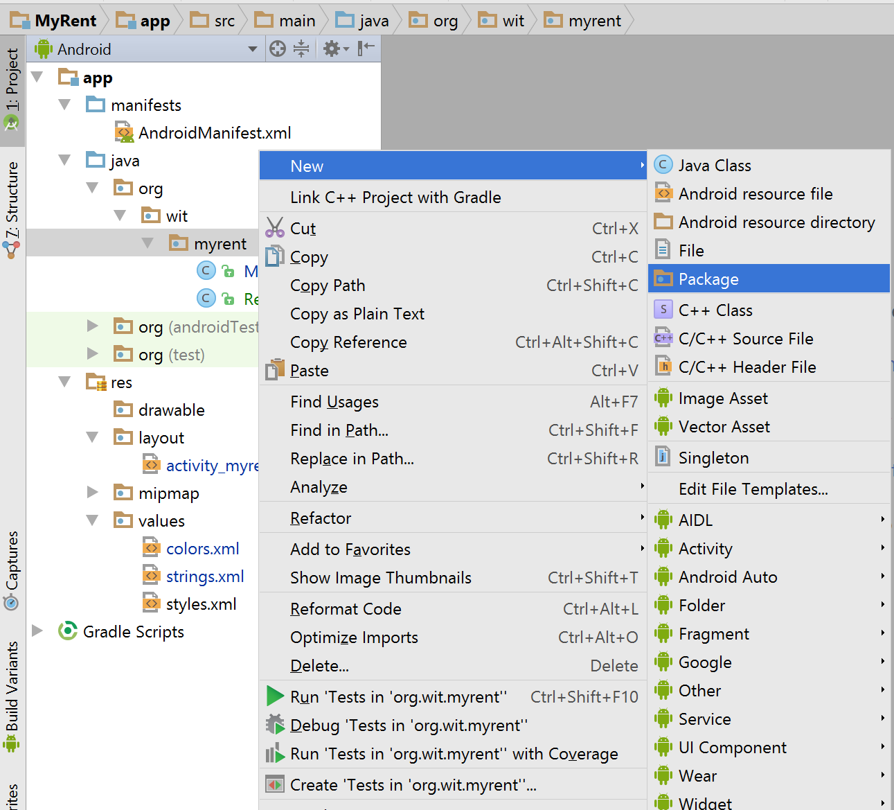 Figure 4: Creating new package