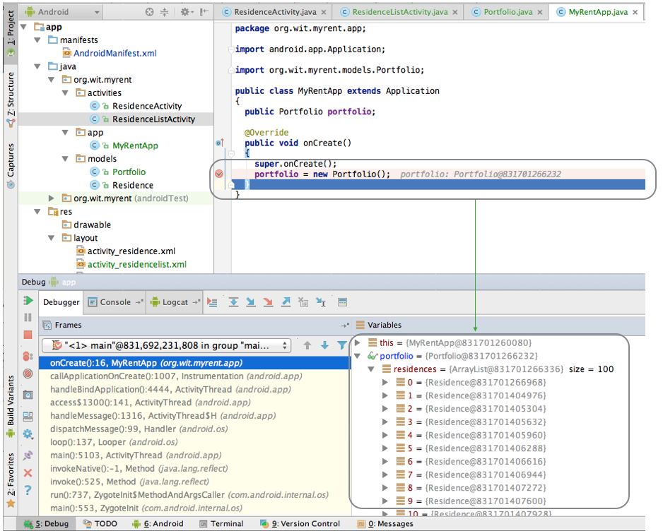 Figure 1: Execution halted immediately following instantiation of Portfolio object