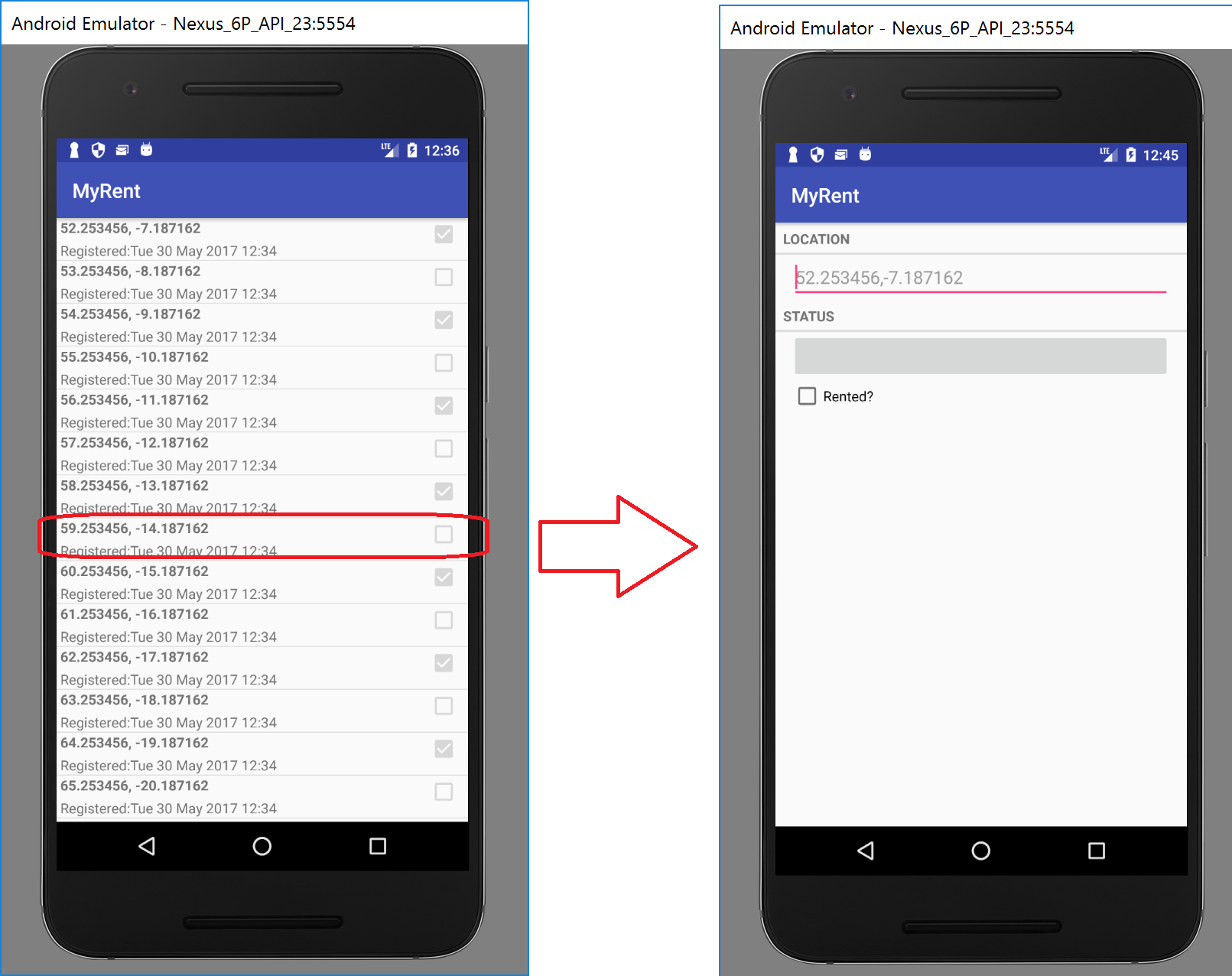 Figure 1: Click any list item to navigate to a detail view