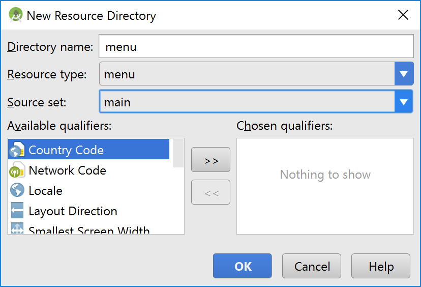 Figure 1: Creating a res/menu folder