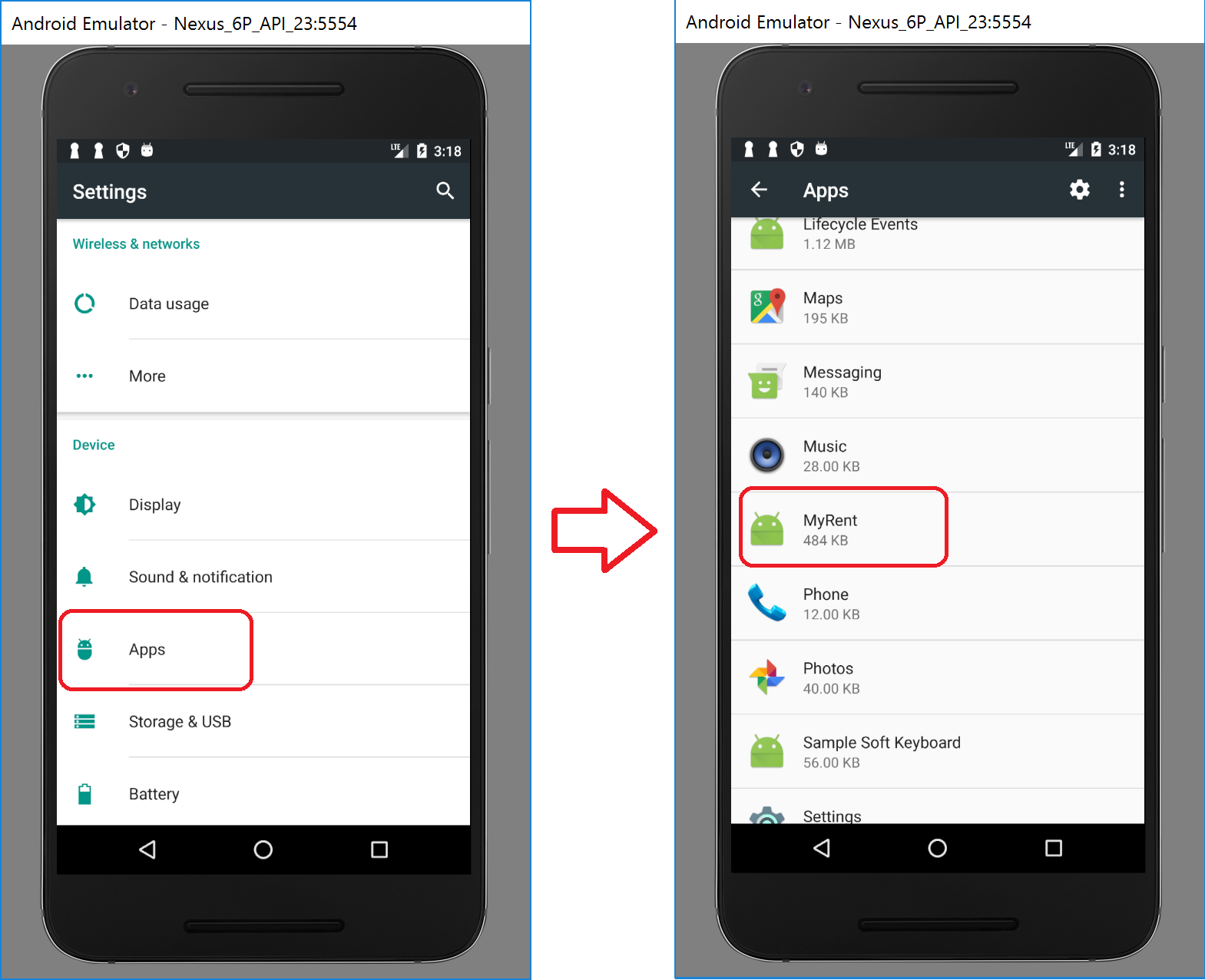 Figure 2: Settings -> Apps - > MyRent